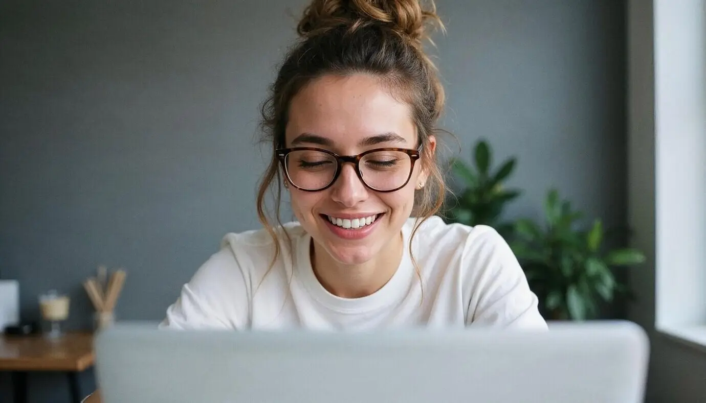 Женщина наслаждается сосредоточенной работой за своим ноутбуком в умиротворённой обстановке.